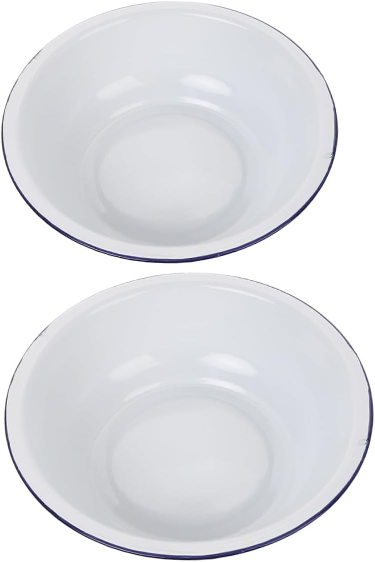 POPETPOP 2pcs Vintage Enamel Basin Large Salad Mixing Bowl Bowl Kitchen Household Egg Beating