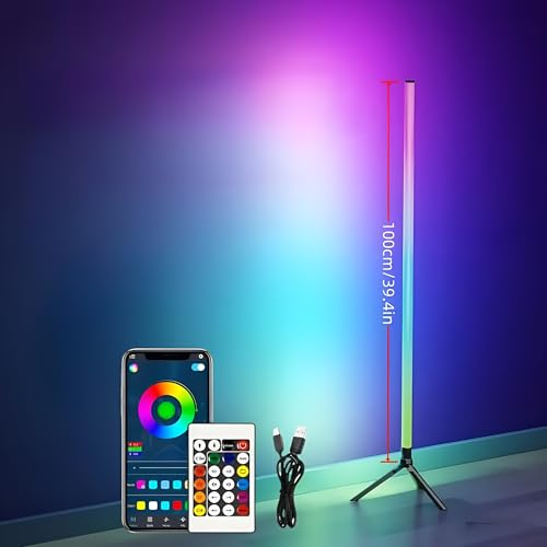 Image of XERGY DIY 360 RGB LED Tube Floor Lamp with Tripod Stand - App /Button & Remote Control, Dimmable Multicolor Ambient & Mood Light for Bedroom, Gaming & Home Decor (5V, USB Powered)