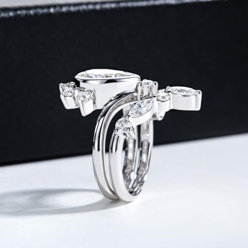 Moissanite Wedding Rings Bridal Set 4CTTW D Color VVS1 Clarity Marquise & Round Brilliant Cut 925 Sterling Silver Wedding Band Engagement Rings for Women with Certificate4