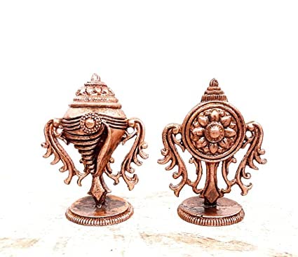 Image of Copper Idols of god Vishnu Along with Mahalakshmi Lying in adisesha Sanghu Chakram, 2.3 inches,320 Grams, Patina Antique Finish, Pack of 3 Piece