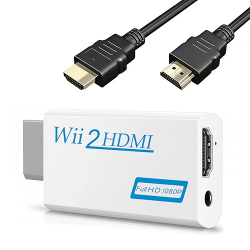 Wii to HDMI Adapte Wii HD Converter 1080P/720p Wii HD Converter with 1.5m HD Cable and 3 5mm Audio Video Output Jack Compatible for All Wii Display Modes Compatible with Nintendo Wii