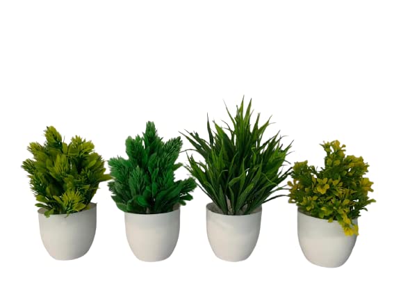 HYPERBOLES 4 PC Artificial Plants with Pot for Home and Office Decor - 6 Inch/15cm