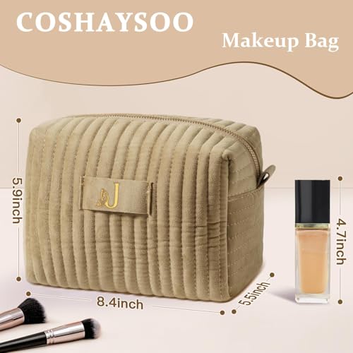 Image of COSHAYSOO Sister Birthday Gifts for Women Best Friend Bestie Friendship Fashion Makeup Bag Make Up Cosmetic Pouch Travel Size Toiletries Skin Care Essentials Organizer Velvet Initial Letter J