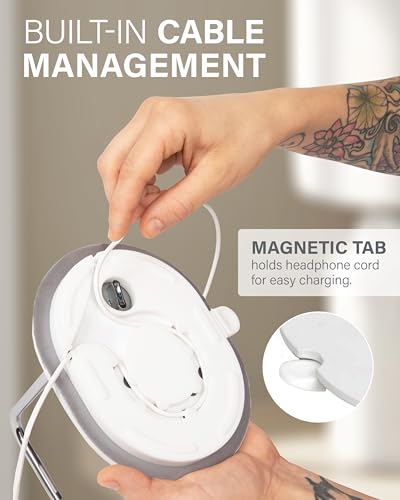 Image of Sanus Sonos Ace Headphones Stand - Premium Stand w /Silicone Cradle Prevents Creasing & Built-in Cable Management w /Magnetic Clip for Fast Charging - Tool-Free Setup - White Sonos Headphones Holder