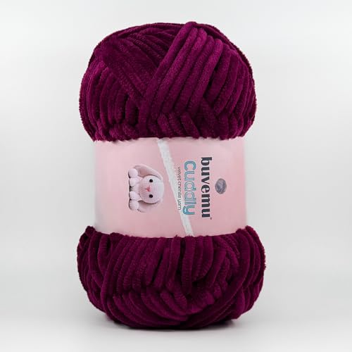 Image of Cuddly Velvet Chenille Yarn, Super Soft Fluffy Bulky for Knitting Crocheting Crafting Blanket Amigurumi, Durable for Shedding, 100 Gram (3.53 Ounces) 109 Yards (100 Meters) (Mulberry)