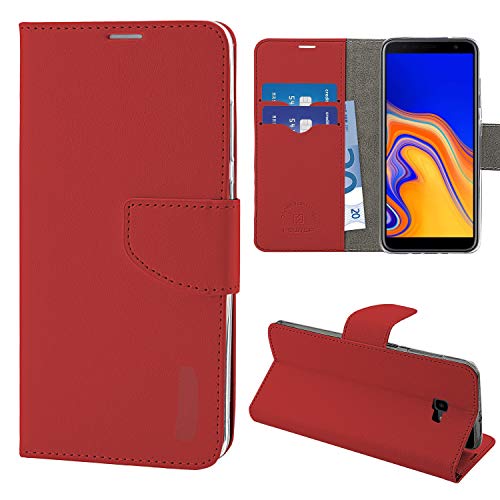 N NEWTOP Coque compatible pour Samsung Galaxy J4 Plus, HQ Latéral Étui Flip Fermeture Magnétique Portefeuille Simili Cuir Stand (Rouge) Cover