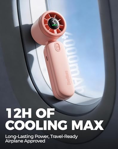 Image of Diveblues Mini Handheld Fan, 30ft /s Portable Turbo Fan [12H Max Cooling], 4000mAh Personal Fan with LED Display, 3-in-1 Hand Held /Neck /Desk Fan for Travel, Cruise, Disney Essentials