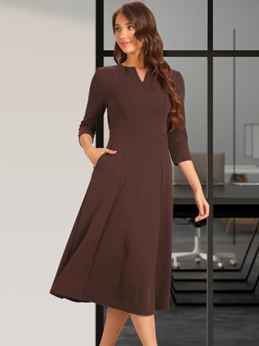 Image of Allegra K Womens 3 /4 Sleeve A-Line Business Work Formal Midi Dress
