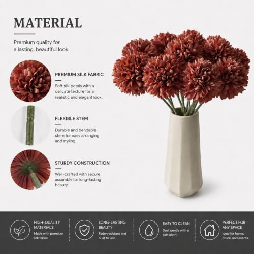 Image of Mandy's 12pcs Artificial Burnt Orange Ball Chrysanthemum Flowers