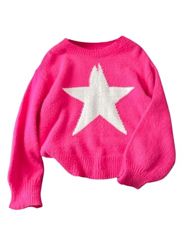 Floerns Girl's Star Print Long Sleeve Drop Shoulder Pullovers Crew Neck Sweater