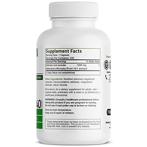 Bronson Valerian Root Capsules 1200Mg - Valerian Officinalis - Promotes Relaxation - Non-Gmo, Soy-Free Gluten-Free, 240 Vegetarian Capsules #TOP1