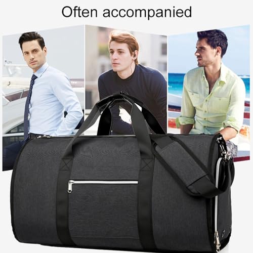 Carry on Garment Bags - Foldable Waterproof Duffel Bags | Nylon Tote Bag with Zipper for Clothing, Lightweight Flight Bag for Business Trip, Black, MKQ5V1KK726UOG6O9URV4