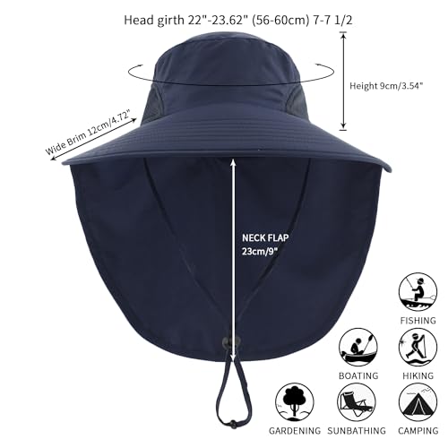 Image of Home Prefer Outdoor UPF50+ Sun Hat Wide Brim Mesh Fishing Hat with Neck Flap