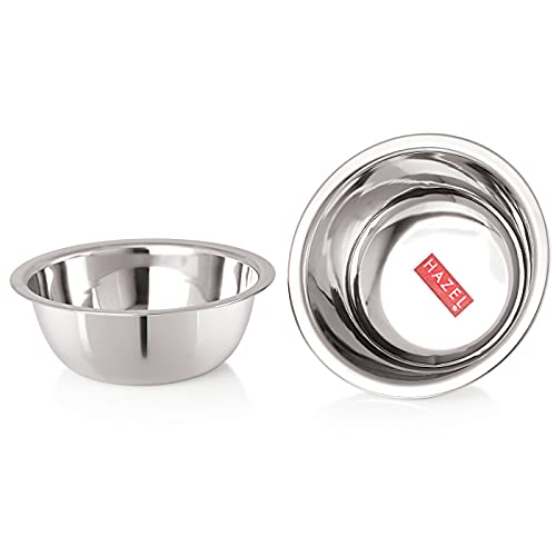 HAZEL Stainless Steel Mixing Bowls , Silver , 20 cm X 9.5 cm , 2100 ml – Set of 2