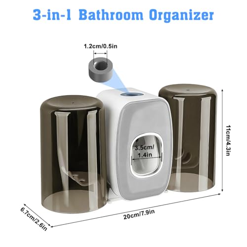 Image of HASTHIP 3-in-1 Toothbrush Holder, with Toothpaste Dispenser& 2 Cups, Toothbrush Holder Wall Mount, Bathroom Organizer with 4 Toothbrush Slots, All inOne Bathroom Wall Organizer Storage Rack