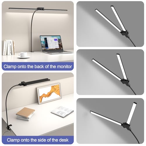 Image of EppieBasic Desk Lamp,24W Led Desk Lamps with Clamp,Double Head Desk Light for Home Office, Architect Desktop Lamp Eye Care Workbench Office Table Light for Monitor Studio Reading