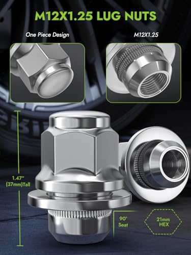Image of AUTOPTIM 24PCS M12x1.25 OEM Lug Nuts - Replacement for Nissan Armada Frontier NP300, Xterra, Chrome Mag Flat Seat Closed End Factory Wheel Lug Nuts with Washer