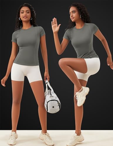 IECCP Womens Basic Short Sleeve Slim Fit T Shirts Soft Crewneck Tee Summer Cute Gym Yoga Running T Shirt Stretchy Work Out Top Sports T-Shirts Summer Tee Gray S - Image 5