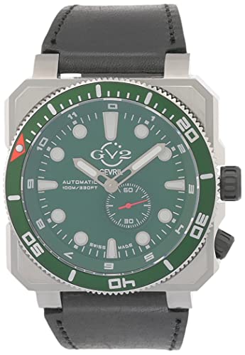 GV2 Men's XO Submarine Swiss Automatic Watch, Genuine Italian Leather Strap, Silver (4536L)