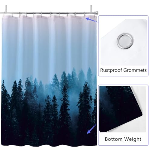 Image of LLSCL Fabric Shower Curtain Liner with Magnets, Blue Forest Waterproof Hotel Quality, 72 x 72 Machine Washable