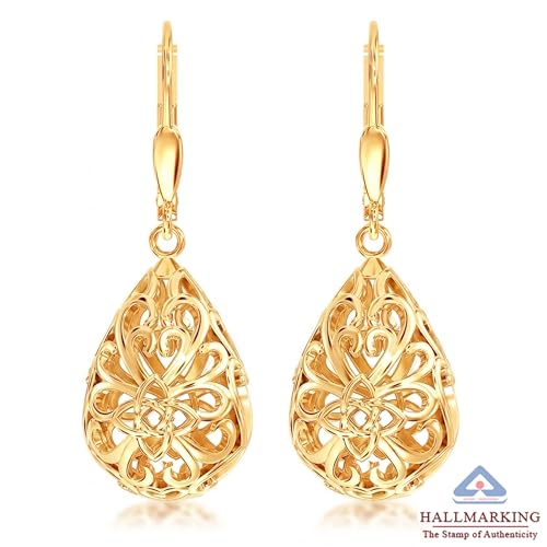 Image of TRUESILVER ACPL 925 Sterling Silver Filigree Drop Earrings for Women & Girls | Elegant Dangle Leverback Earrings | Stylish Everyday & Gift Jewelry