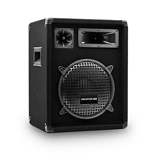 AUNA Pro PW - Enceinte de Sono Passive, 3 Voies, Subwoofer, Tweeter piezo, Medium à pavillon, Boîtier MDF, Revêtement Feutre, Insert Standard pour trépied, 400W - Noir