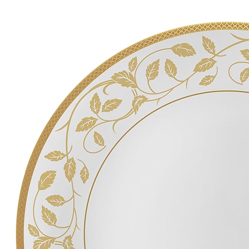 Image of Cello Opalware Divine Series Amber Gold Dinner Set, 27 Units | Opal Glass Dinner Set for 6 | Crockery Set for Festive Ocassions, Parties | White Plate and Bowl Set,Floral