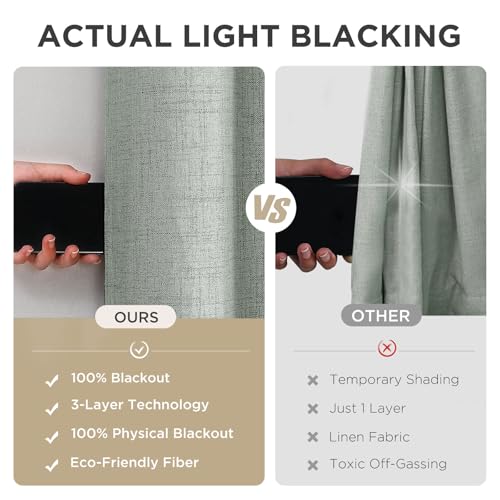 Image of Joydeco Blackout Curtains 90 Inches Long 2 Panels Burg, Room Darkening Curtains for Bedroom, 100% Black Out Textured Thermal Drapes Privacy Protection 2 Panels Set(W52 x L90 Inch, Sage Green)