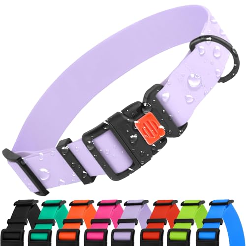 CollarDirect Waterproof Dog Collar - Silicone, Plastic Collar, Odor-Resistant, Easy to Clean, for Large, Medium, Small Dogs - Adjustable Collar with Breakaway Buckle (Neck Fit 14"-18", Lilac)