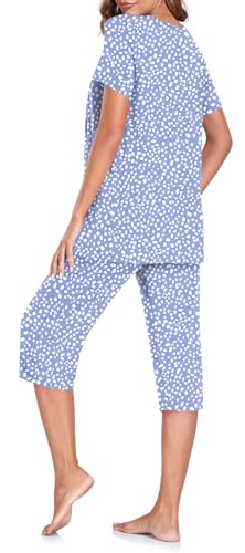 TAOHUADAO Women's Pajamas Set with 2 Pockets Capri Pants with Short Sleeve Top Ladies Sleepwear3