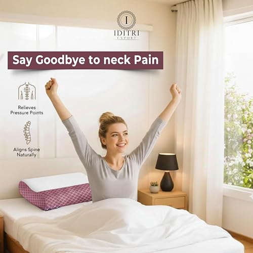 Image of Neck Support Pillow, Memory Foam Contour Design for Sleeping, Orthopedic Cervical Support for Side and Back Sleepers, Slow Rebound, Washable Cover, Mroon, 48 x 30 cm, Daily
