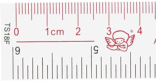 A close-up of the XYWHPGV ruler showing the 0, 1cm, 2cm, 3cm, and 4cm markings, along with an angel logo.
