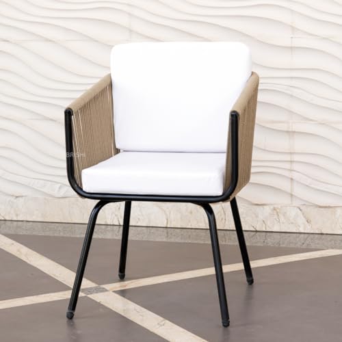 Image of BRISHI Garden Patio Seating Chair and Table Set Outdoor Balcony Garden Coffee Table Set Furniture with 1 Table and 2 Chairs Set with Cushion Braid & Rope (BRISHI 124 Beige)