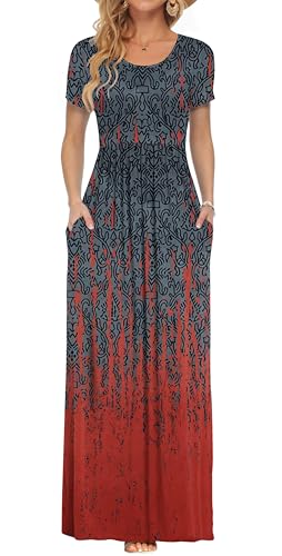 Image of AUSELILY Women's Classic Short Sleeve Loose Plain Casual Long Maxi Dresses for Women 2026
