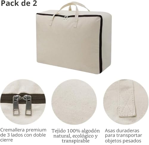 Miniatura 4 de Amx Bolsa De Almacenamiento Transpirable De Lona De Algodón Suave 100 Para Ropa De Cama, Edredones, Prendas De Vestir, 2 Piezas