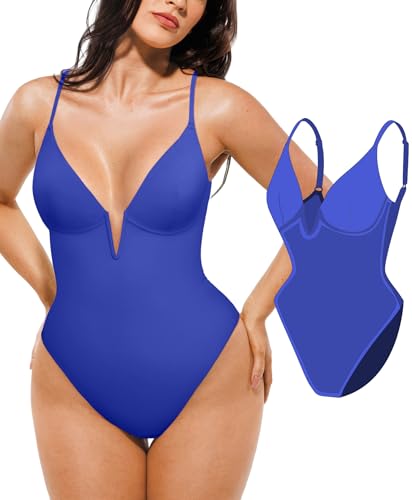Image of Popilush One Piece Swimsuits for Women Tummy Control Deep V Neck Underwire Shapewear Swimsuit Summer Bathing Suits