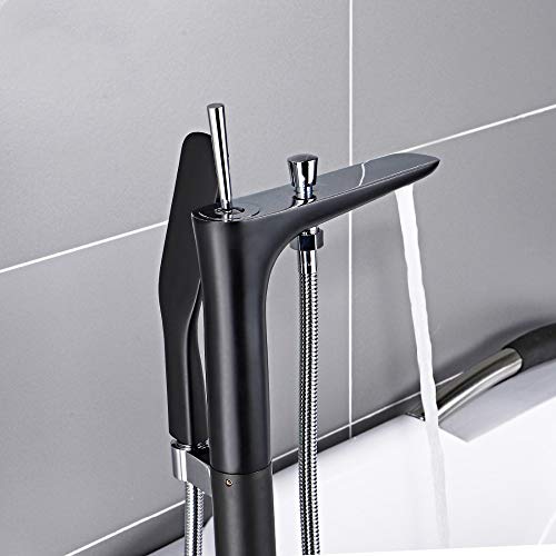 Mitigeur de baignoire autoportant monocommande avec douchette noir - 5