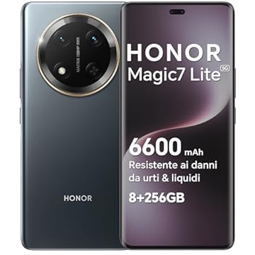 HONOR Magic7 Lite Smartphone 5G Android 14 Dual SIM NFC, 8GB RAM 256GB, 6600 mAh, 6.78 pollici AMOLED Display,Drop/Water/Heat-Resistente,108 MP, esperienza intelligente AI, Titanium Black