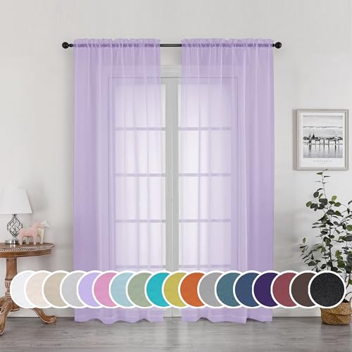 Consejos para Comprar Visillos , listamos los 10 mejores. 35 OWENIE - Juego de 2 cortinas traslúcidas de lavanda de 72 pulgadas de largo, cortinas y visillos transparentes para sala de estar, recámara, puerta francesa, gasa maciza, parte...