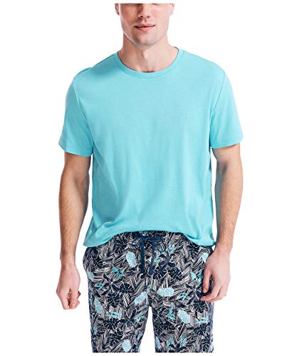 Nautica Mens Nautica Men's Short Sleeve Crew Neck Soft Knit Sleep Tee Pajama Top, Mirage Blue, Large Us #TOP22
