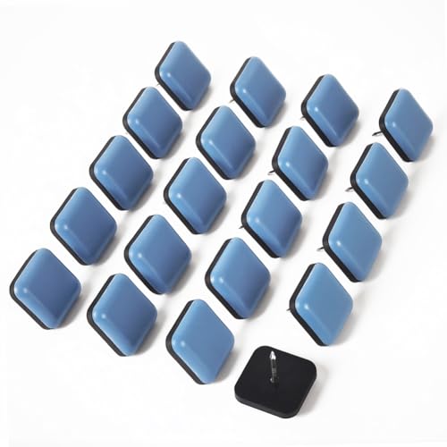 GINOYA Teflon Furniture Sliders, 20pcs 1inch Square Furniture Glides with Nail for Carpet Tile Hardwood (Grayish Blue)
