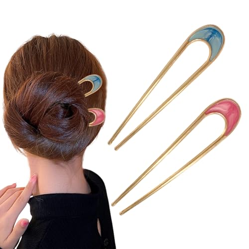 2 Pezzi Forcina per Capelli Francese in Metallo a Forma di U Twist - Accessori per Donne Ragazze (Oro)