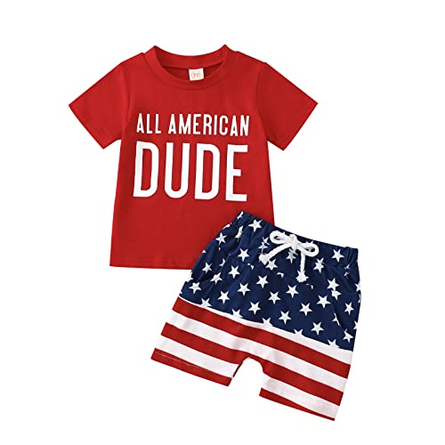 Image of Sprifallbaby 4th of July Infant Baby Boy Outfit Short Sleeve Letter Tops Toddler Boys Independence Day Party Shorts Set