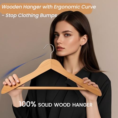 MRTLLOA 6/20/30 Pack Wooden Suit Hangers for Men & Women, Heavy Duty Coat Hangers, Elegant, Durable & Non-Slip, Solid Coat Hanger for Jacket, Suit, Shirt, Jeans(Natural, 20-Pack) - Image 3