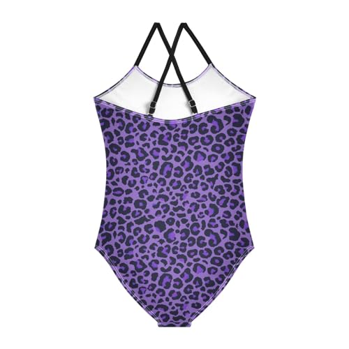 Aflyko Animal Print Girls Halter Swimsuit Purple Leopard Print Cute One Piece Beach Swimwear 3-10T2