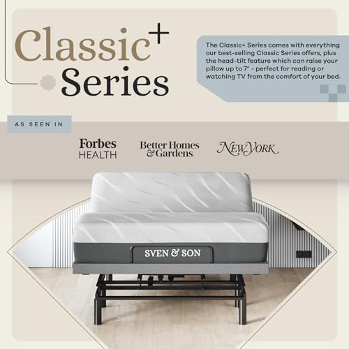 Image of Sven & Son Harmony Adjustable Bed Base, Head and Foot Lift, Massage, Under-Bed Lights, USB, Gel Memory, Zero Gravity Smart Frame - Queen + 10 inch Memory Foam Matt (Firm)
