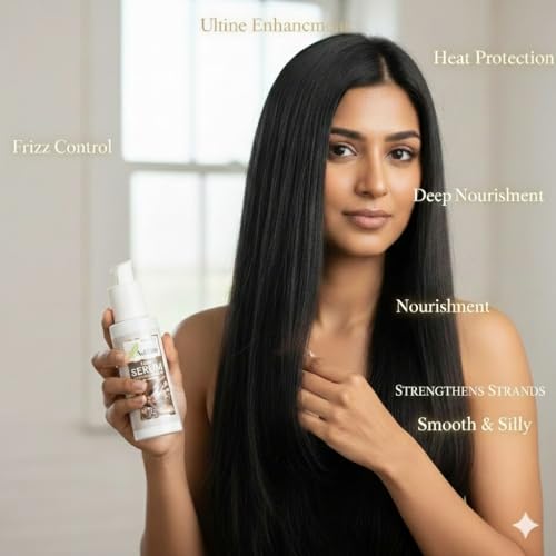 Image of Jojoba & Macadamia Hair Serum 50ml, Lightweight Non-Greasy Formula to Tame Frizz, Add Shine, and Protect Dry Dull Hair, Silicone and Paraben Free Hair Care Treatment
