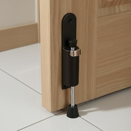 Image of LAPO Adjustable Black Door Holder for Doors, Push Type-Rubber Kickdown Door Stopper, Easy Installation Design for Secure Door Holding Quick to Install, 3 Years Warranty (Black Finish, Pack of 1)