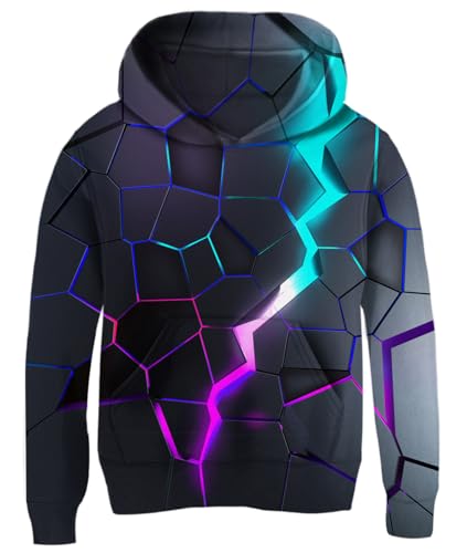 Fanient Jungen Pullover Kinder 3D Lava Drucken Pullover Mädchen Cool Hoodie with Pockets Fleece Sweatshirt für Kinder 11-13 Jahre,XXL