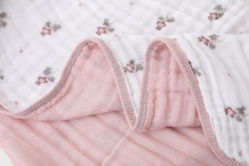 Image of Ultra Soft 6-Layer 100% Cotton Muslin Baby Blanket 43 inchx43 inch Breathable Lightweight Swaddle Bed Blankets for Toddlers Baby Boys Girls Newborn All Seasons Pink Floral